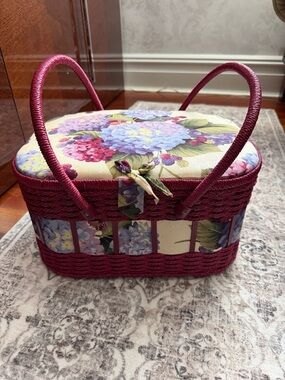 Floral Hydrangea Sewing Basket with Woven Handles